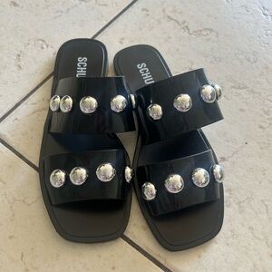 SCHUTZ Black Sandals with Silver Studs